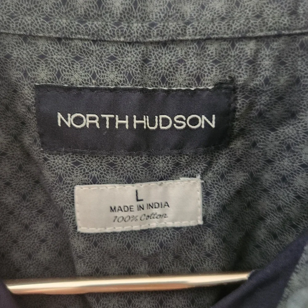 North Hudson Mens Olive Geometric Print Untucked Shirt Long Sleeve Cotton